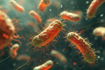 Microscopic CGI Representation of a Bacterium, Non-specific and Fictitious Strain for Illustration, Orange Hues
