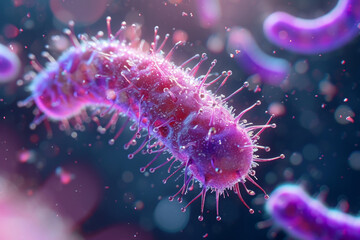Obraz premium Microscopic CGI Representation of a Bacterium, Non-specific and Fictitious Strain for Illustration, Pink Hues