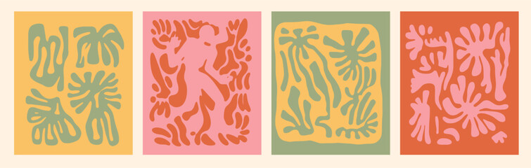 Naklejka premium Abstract groovy botanical poster in modern trendy minimalist style. Hand drawn prints for wallpaper, wall decor, fabric, postcard, cover.