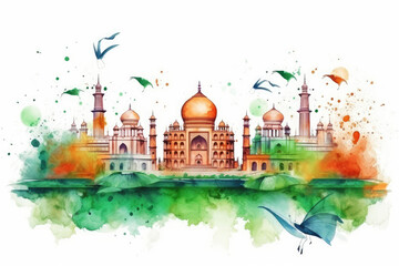 Taj Mahal illustration from flag colors, Independence Day of India. Generative ai