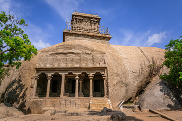 Naklejka premium Mahishamardini Rock Cut Mandapa built by Pallavas-Narasimhavarman, Mahendravarman & rajasimha. This is UNESCO's World Heritage Site located at Mamallapuram or Mahabalipuram in Tamil Nadu, South India