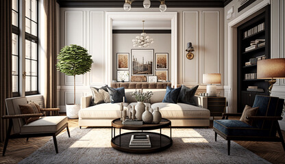 Home living room transitional style interior design