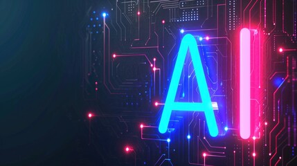 AI Neon inscription, Artificial Intelligence Technology