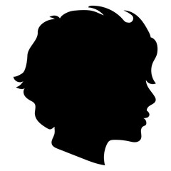 profile silhouette of a man's face with a short wavy haircut