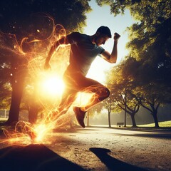 Fototapeta na wymiar Fitness Motivation Dynamic Workout in the Park 