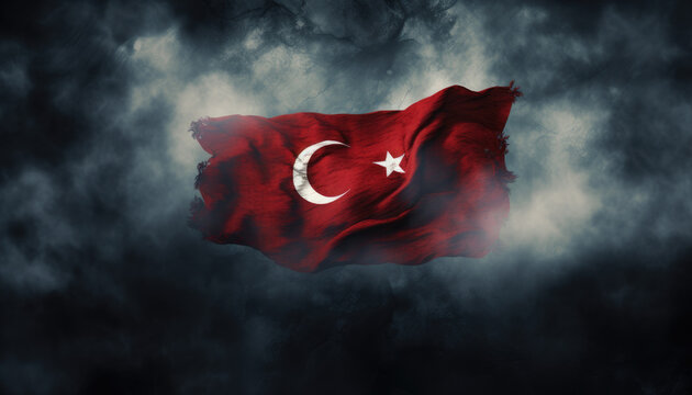 Turkish flag on dark background