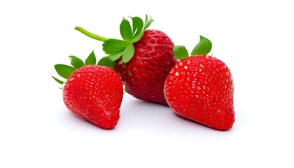 Fresh red ripe strawberries isolated on white background - fresh fruit, healthy lifestyle concept.