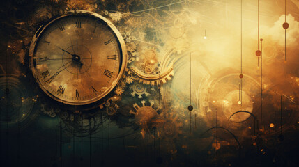 Vintage abstract background with antique clock and empty space