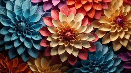 Beautiful multi colored dahlia mix flower wallpaper image Ai generated art