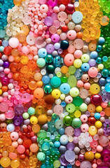 Fototapeta na wymiar Colorful background of beads for jewelry of different bright colors, balls from the playground for creative the game are flying everywhere