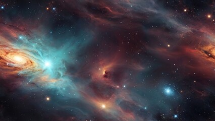 Nebula and galaxies in space. Abstract cosmos background, generative AI.