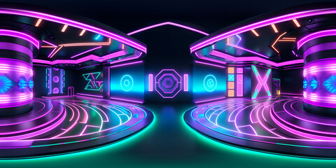 equirectangular cyberpunk neon interior 360 degree HDRI map © alemstar
