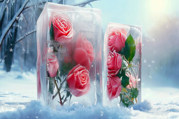 Snow-kissed Dreams: Romantic Red Roses in a Chilled Embrace