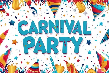 Vibrant Carnival Party Text on Decorative Background for Cards and Banners