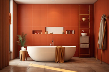 Fototapeta na wymiar Warm color minimal design decoration modern bathroom interior