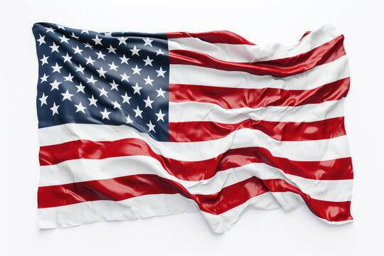 Waving America flag, isolated white background