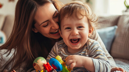 Childhood Joy: Mom and Child's Playful Harmony