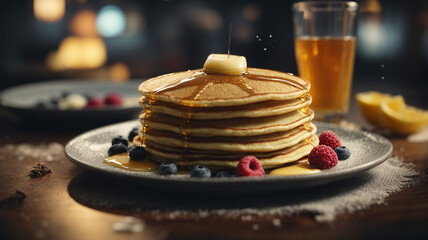 Testy Pancakes on a plate with sos, Ai photo.