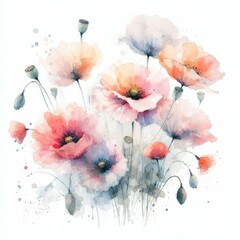 Watercolor Poppies: Artistic Blooms of Delicate Elegance