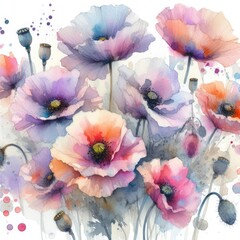 Watercolor Poppies: Artistic Blooms of Delicate Elegance