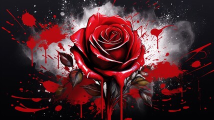 Beautiful red rose flowers with paint splatter image Ai generated art