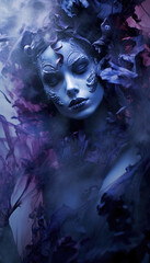 Witch woman surreal for halloween in mystic blue and violet colors