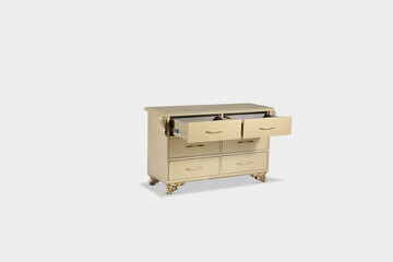 bedside table isolated on a white background, wood carving, mahogany
