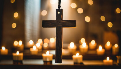 Cross Symbolizing Christian Faith and Prayer in Church