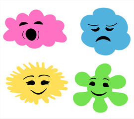 Simple cartoon characters faces. Mascot emotions vector elements, emoticon.
