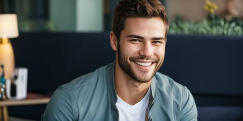 attractive man with flirtatious attractive smile - obrazy, fototapety, plakaty