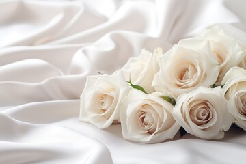 Wedding Background, White Roses, Minimalism, Silk