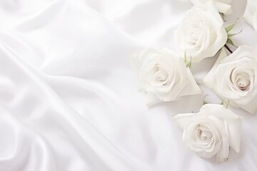 Obraz na płótnie Canvas Wedding Background, White Roses, Minimalism, Silk