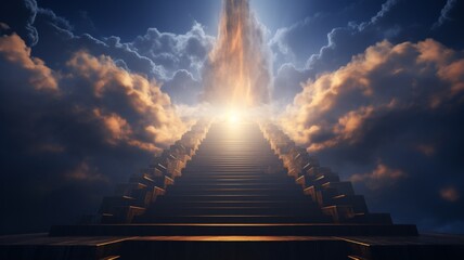 Beautiful stairs heaven sky cloud background image - obrazy, fototapety, plakaty