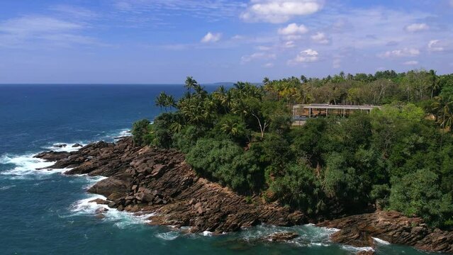 Beautiful Indian Ocean coast in Sri Lanka, Dikwella. Top view, aerial video filming.