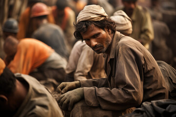 Obraz premium Workers working as representatives of labor conditions