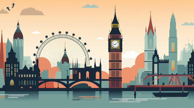 London sights, animated style. AI Generated