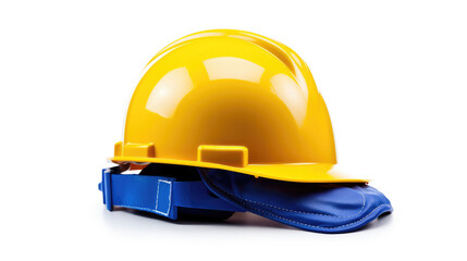 Yellow hard hat and gloves on an isolated white background