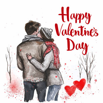 Happy valentines day watercolor paint 