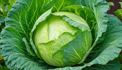 Obraz premium A ripe head of white cabbage in the garden