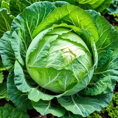 Fototapeta premium A ripe head of white cabbage in the garden
