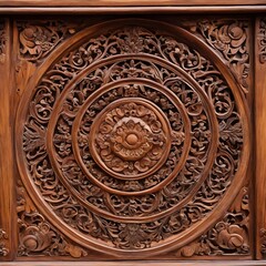 Fototapeta na wymiar Close-up of carvings on the wooden headboard
