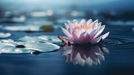 A lotus flower floats on the water. AI Generated