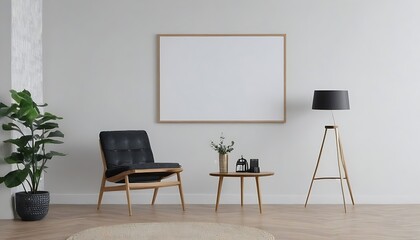 Interior of a room with a chair Mock up poster frame in home interior background