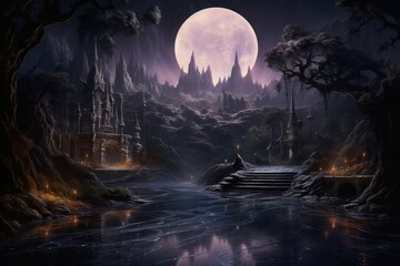 Fototapeta premium Enchanted moonlit waterfalls, flowing with liquid silver and granting wishes to those who bathe beneath them - Generative AI