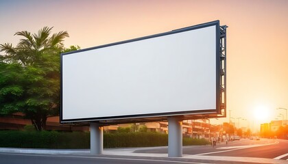 Obraz premium Outdoor advertising billboard for urban streets white and blank at sunset Copy space image Place for adding text or design