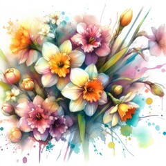 Watercolor Narcissus: Artistic Blooms in Delicate Hues