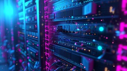 Naklejka premium Data center and network devices in high performance operation