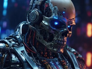 Fototapeta premium Futuristic Artificial intelligence, Cyborg bionic human robotic synthetic android Cyberpunk concept 