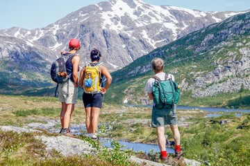 Hike to Lomsdalen National Park, with Breivasstindenmountain  in the background,Helgeland