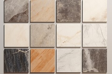 samples of Italian marble wall tiles. a set of rectangles with different stone textures. wall, natural background, backdrop. - obrazy, fototapety, plakaty